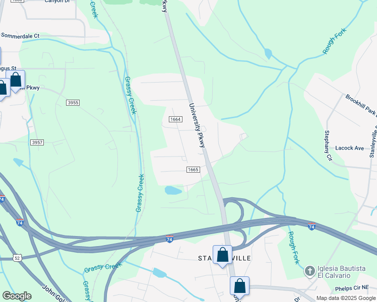 map of restaurants, bars, coffee shops, grocery stores, and more near 6625 Baker Street in Rural Hall