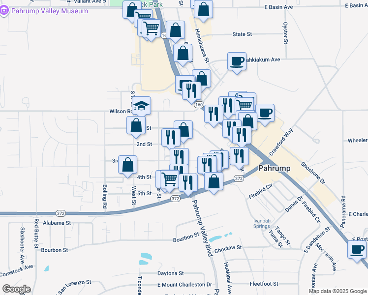 map of restaurants, bars, coffee shops, grocery stores, and more near 861 East Street in Pahrump