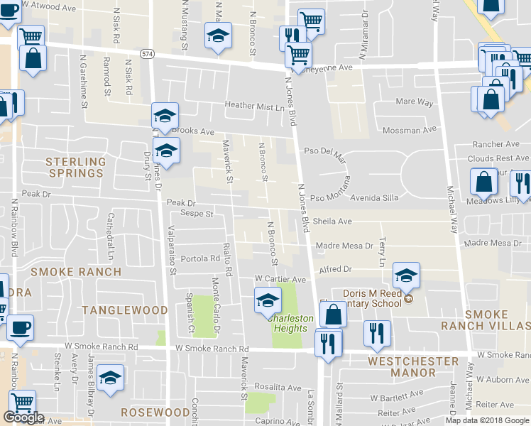 map of restaurants, bars, coffee shops, grocery stores, and more near 6106 Patriots Point Court in Las Vegas