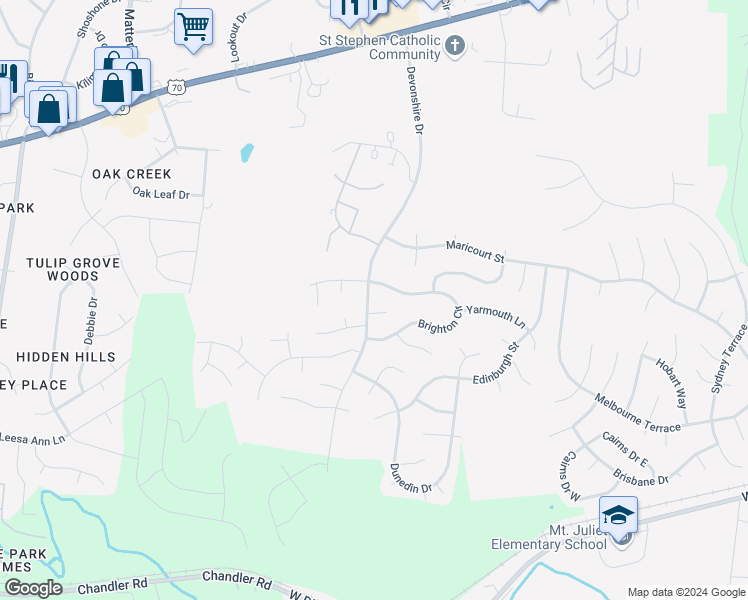 map of restaurants, bars, coffee shops, grocery stores, and more near 2315 Devonshire Drive in Mount Juliet