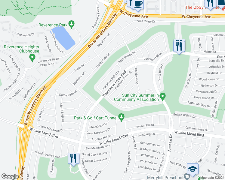 map of restaurants, bars, coffee shops, grocery stores, and more near 2629 Breakers Creek Drive in Las Vegas