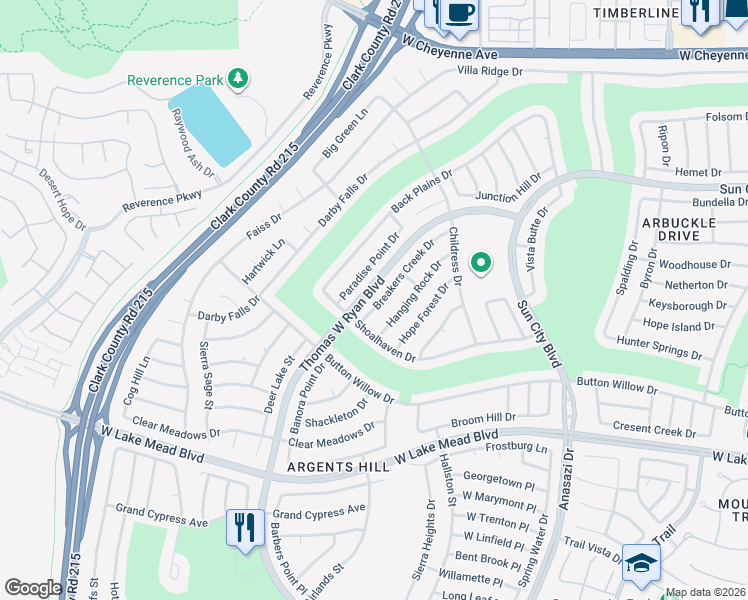 map of restaurants, bars, coffee shops, grocery stores, and more near 2629 Breakers Creek Drive in Las Vegas