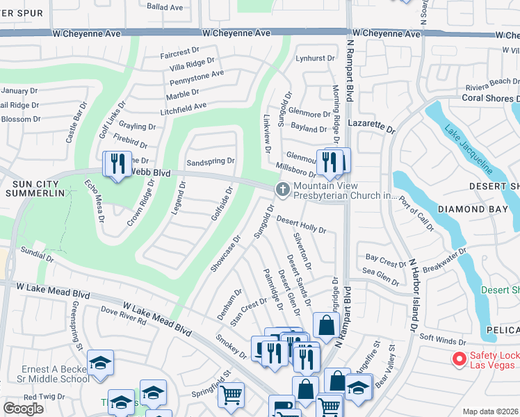 map of restaurants, bars, coffee shops, grocery stores, and more near 2769 Sungold Drive in Las Vegas