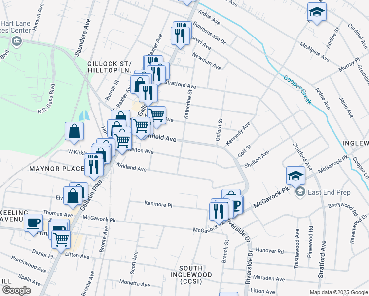 map of restaurants, bars, coffee shops, grocery stores, and more near 1200 Greenfield Avenue in Nashville