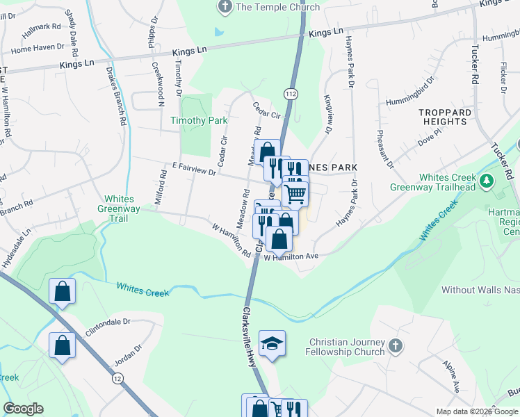 map of restaurants, bars, coffee shops, grocery stores, and more near 3931 Clarksville Pike in Nashville
