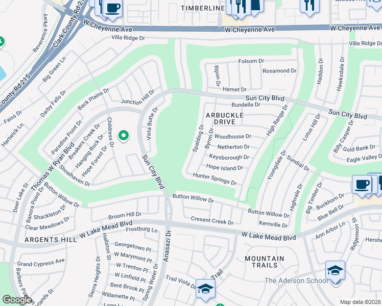 map of restaurants, bars, coffee shops, grocery stores, and more near 2701 Spalding Drive in Las Vegas