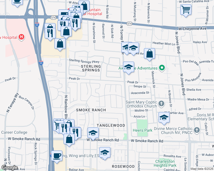 map of restaurants, bars, coffee shops, grocery stores, and more near 2736 Cathedral Lane in Las Vegas