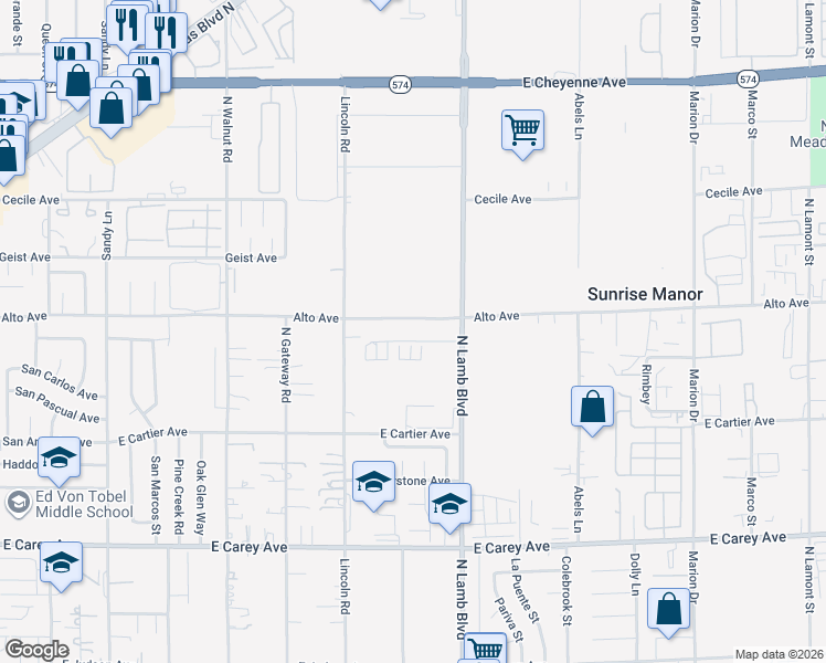map of restaurants, bars, coffee shops, grocery stores, and more near 4261 Alto Avenue in Las Vegas