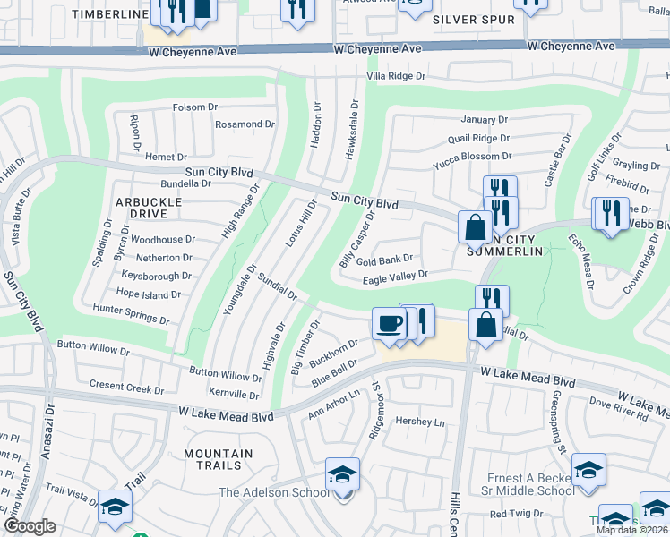 map of restaurants, bars, coffee shops, grocery stores, and more near 2717 Billy Casper Drive in Las Vegas