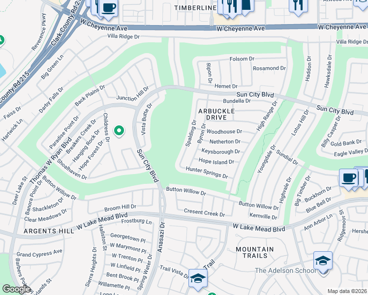 map of restaurants, bars, coffee shops, grocery stores, and more near 2701 Spalding Drive in Las Vegas