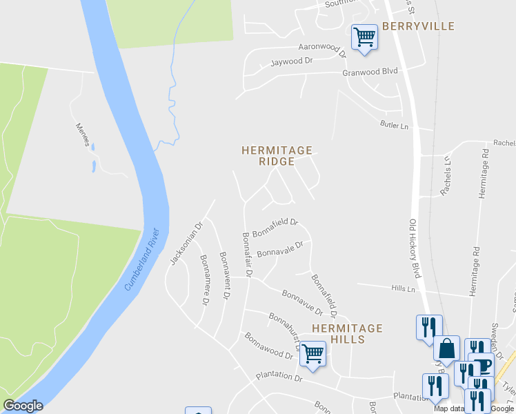 map of restaurants, bars, coffee shops, grocery stores, and more near 908 Haven Crest Drive in Nashville