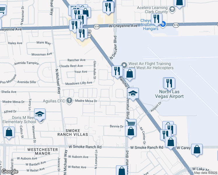 map of restaurants, bars, coffee shops, grocery stores, and more near 5020 Sublight Avenue in Las Vegas