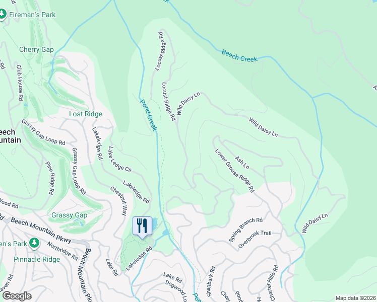 map of restaurants, bars, coffee shops, grocery stores, and more near 136 Locust Ridge Road in Beech Mountain