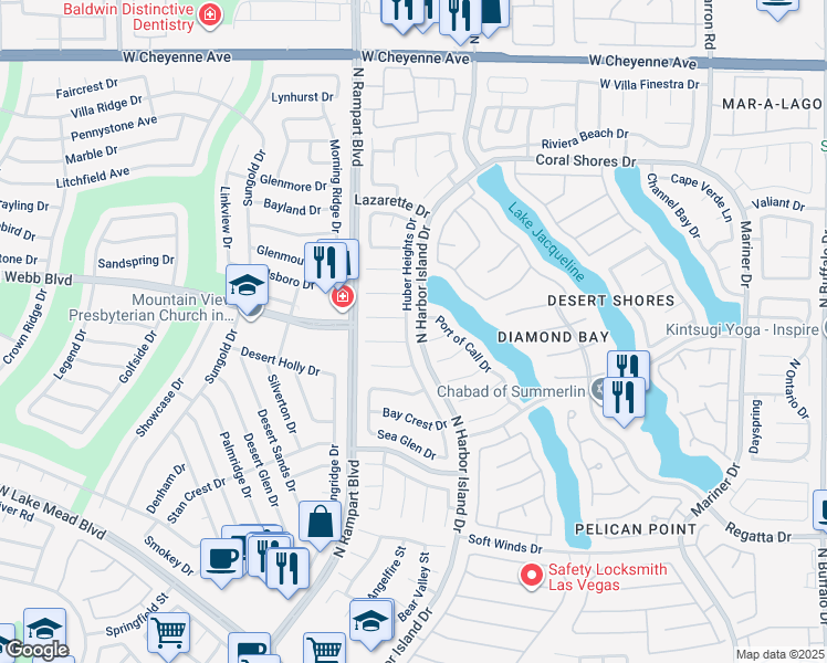 map of restaurants, bars, coffee shops, grocery stores, and more near 2724 Huber Heights Drive in Las Vegas