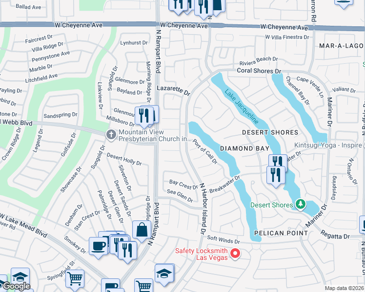map of restaurants, bars, coffee shops, grocery stores, and more near 2724 Huber Heights Drive in Las Vegas