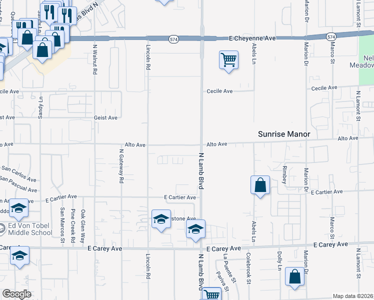 map of restaurants, bars, coffee shops, grocery stores, and more near 4261 Alto Avenue in Las Vegas