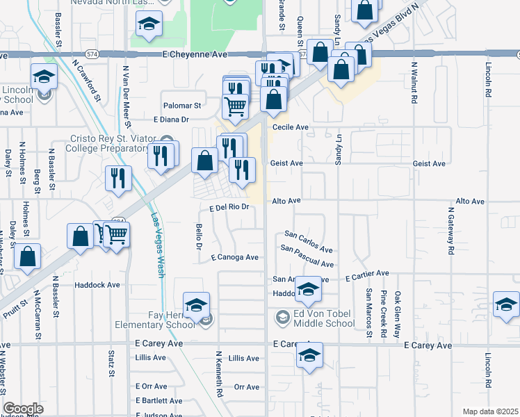map of restaurants, bars, coffee shops, grocery stores, and more near 2740 North Vita Drive in North Las Vegas