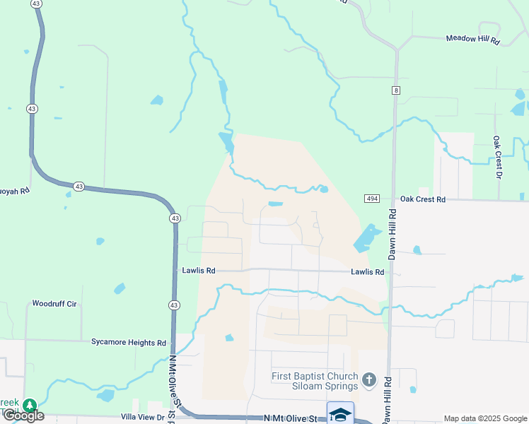 map of restaurants, bars, coffee shops, grocery stores, and more near 2803 North Teresa Drive in Siloam Springs