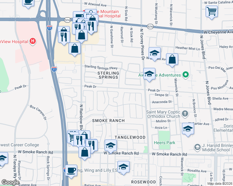 map of restaurants, bars, coffee shops, grocery stores, and more near 2789 Trotwood Lane in Las Vegas