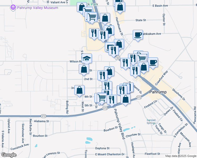 map of restaurants, bars, coffee shops, grocery stores, and more near 1060 2nd Street in Pahrump