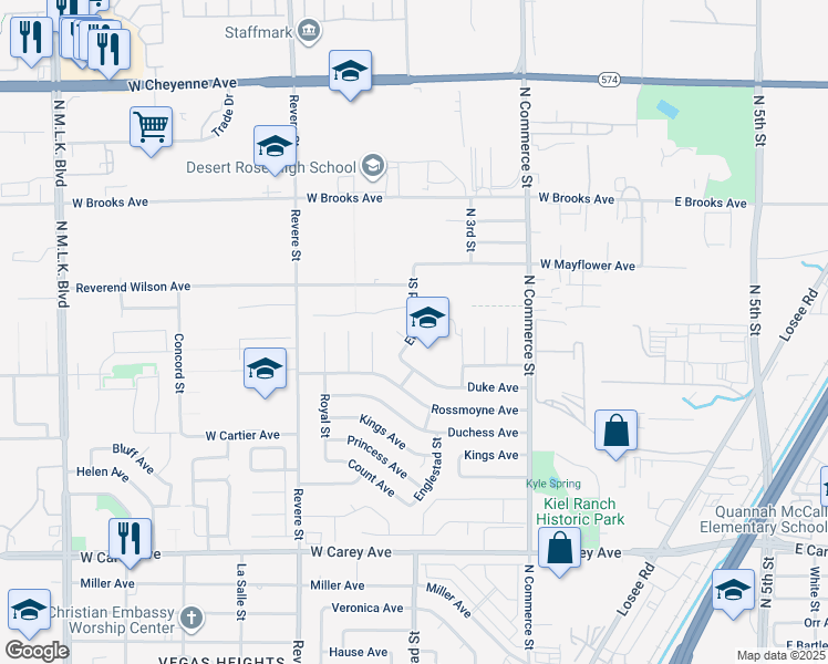map of restaurants, bars, coffee shops, grocery stores, and more near Englestad Street in North Las Vegas