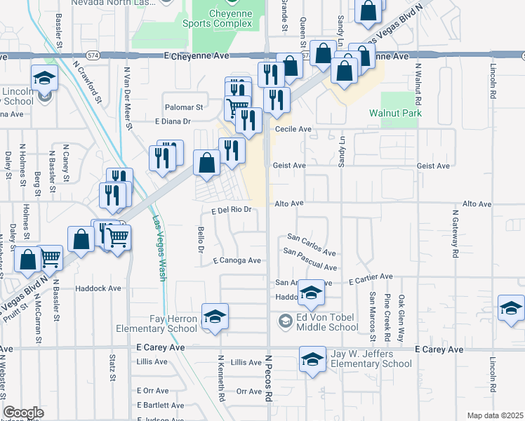 map of restaurants, bars, coffee shops, grocery stores, and more near 2740 North Vita Drive in North Las Vegas