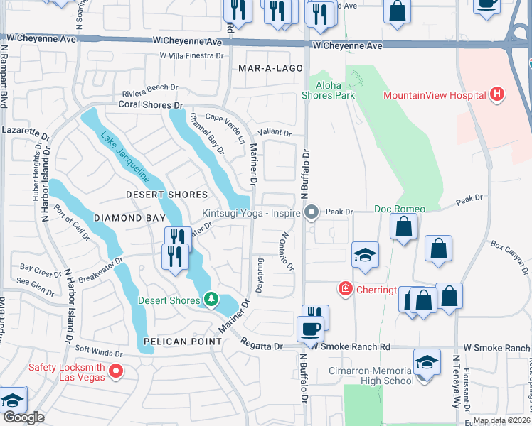 map of restaurants, bars, coffee shops, grocery stores, and more near 2706 Saint Clair Drive in Las Vegas