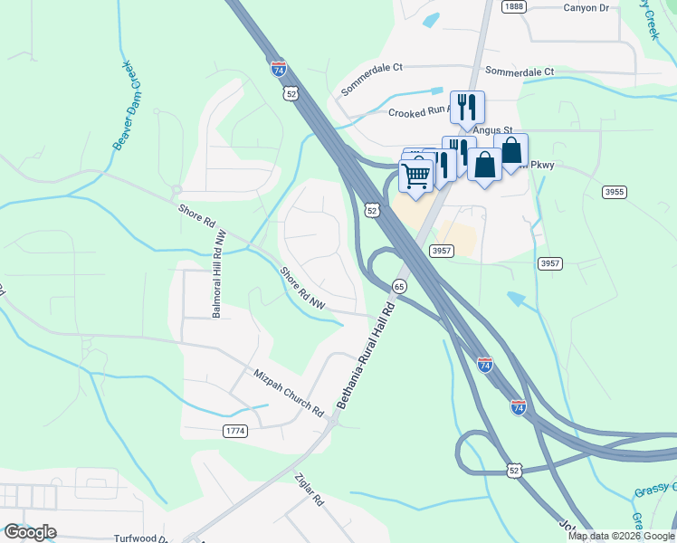 map of restaurants, bars, coffee shops, grocery stores, and more near 982 Bosemon Street in Rural Hall