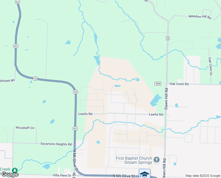 map of restaurants, bars, coffee shops, grocery stores, and more near 2803 North Teresa Drive in Siloam Springs