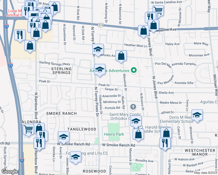 map of restaurants, bars, coffee shops, grocery stores, and more near 6308 Sespe Street in Las Vegas