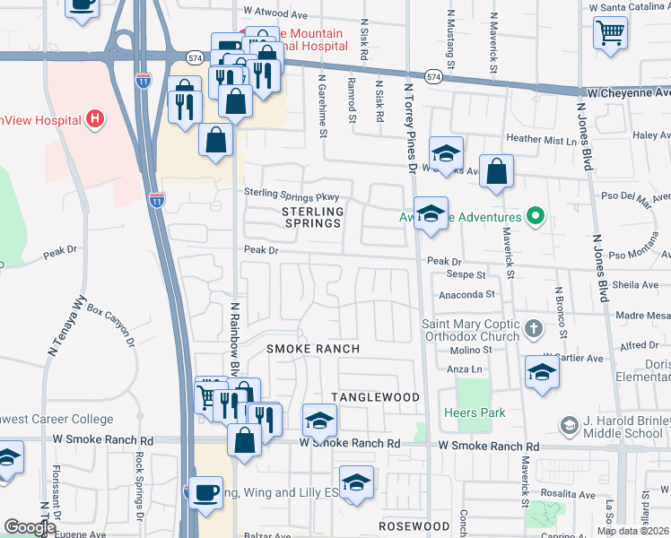 map of restaurants, bars, coffee shops, grocery stores, and more near 2789 Trotwood Lane in Las Vegas