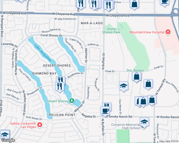 map of restaurants, bars, coffee shops, grocery stores, and more near 2706 Saint Clair Drive in Las Vegas