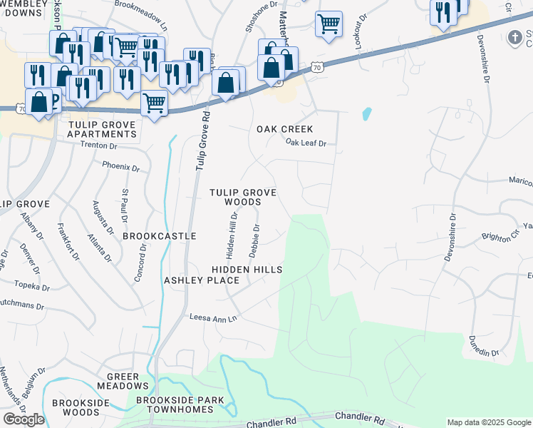 map of restaurants, bars, coffee shops, grocery stores, and more near 534 Debbie Drive in Nashville