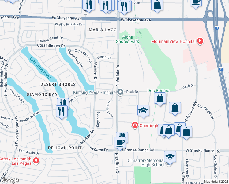 map of restaurants, bars, coffee shops, grocery stores, and more near 2705 North Ontario Drive in Las Vegas
