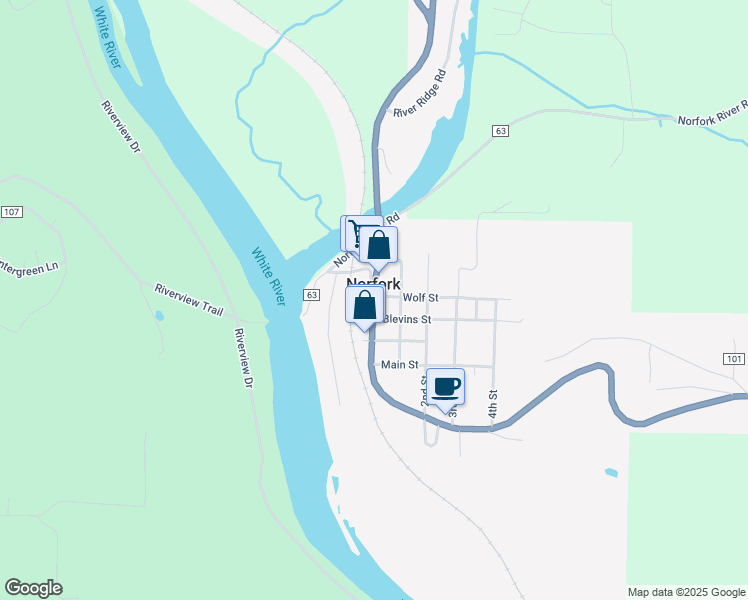 map of restaurants, bars, coffee shops, grocery stores, and more near 13784 Highway 5 in Norfork
