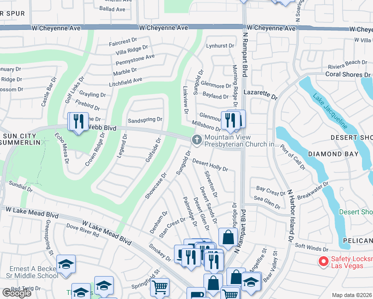 map of restaurants, bars, coffee shops, grocery stores, and more near 2769 Sungold Drive in Las Vegas