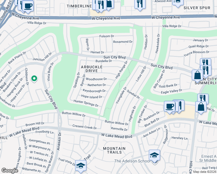 map of restaurants, bars, coffee shops, grocery stores, and more near 9901 Netherton Drive in Las Vegas
