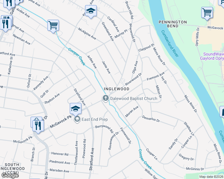 map of restaurants, bars, coffee shops, grocery stores, and more near 1803 McGavock Pike in Nashville