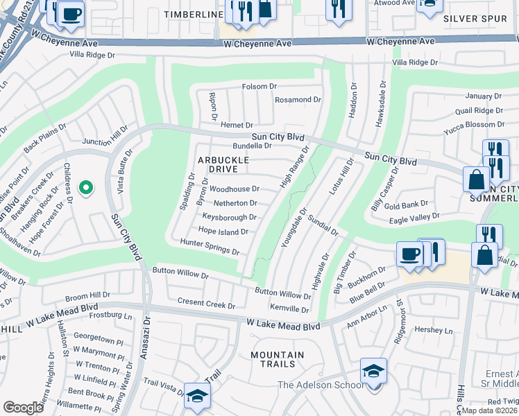 map of restaurants, bars, coffee shops, grocery stores, and more near 9901 Netherton Drive in Las Vegas