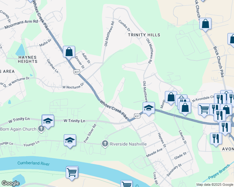 map of restaurants, bars, coffee shops, grocery stores, and more near 405 Toney Road in Nashville