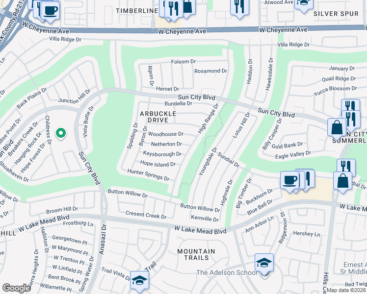 map of restaurants, bars, coffee shops, grocery stores, and more near 9901 Netherton Drive in Las Vegas