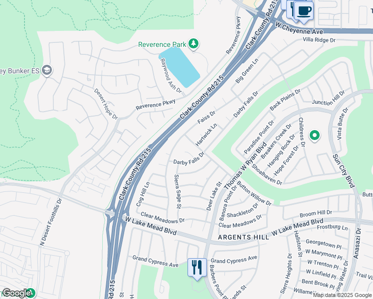 map of restaurants, bars, coffee shops, grocery stores, and more near 10920 Pine Meadows Court in Las Vegas