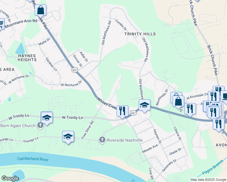 map of restaurants, bars, coffee shops, grocery stores, and more near 405 Toney Road in Nashville