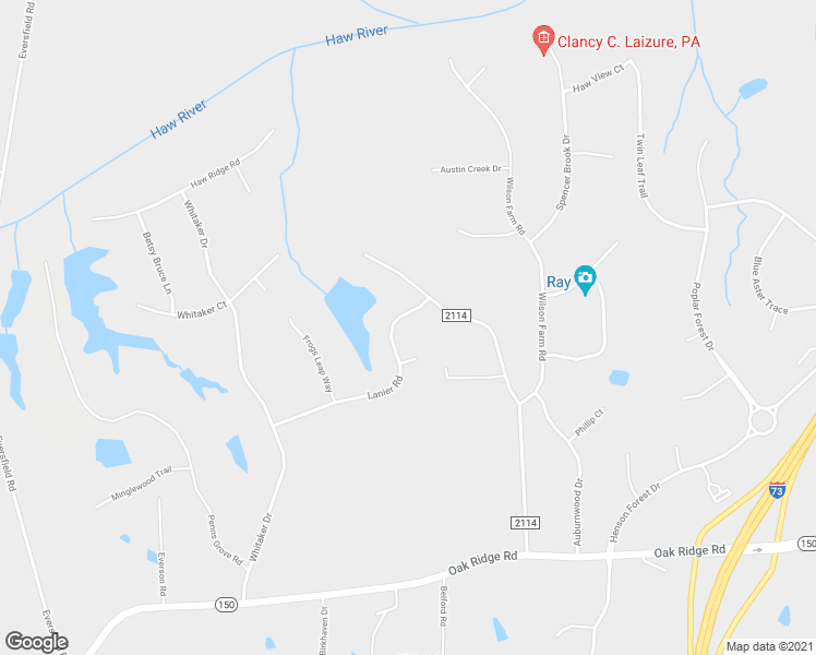 map of restaurants, bars, coffee shops, grocery stores, and more near 7070 Lanier Road in Summerfield