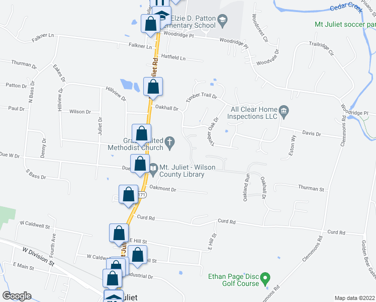 map of restaurants, bars, coffee shops, grocery stores, and more near 1011 Oakhall Drive in Mount Juliet