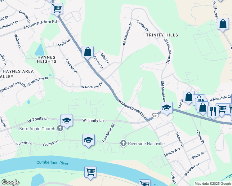 map of restaurants, bars, coffee shops, grocery stores, and more near 2317 Whites Creek Pike in Nashville