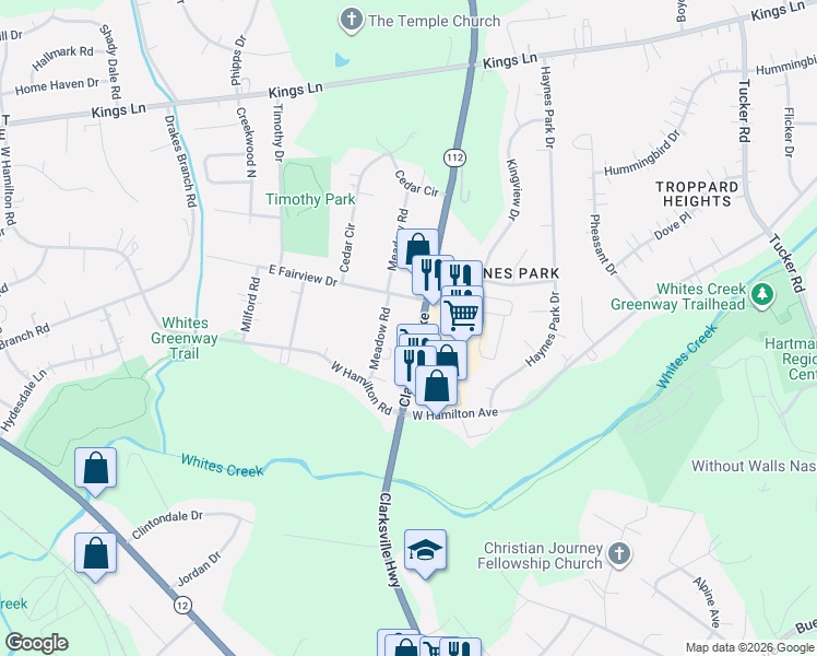 map of restaurants, bars, coffee shops, grocery stores, and more near 3931 Clarksville Pike in Nashville