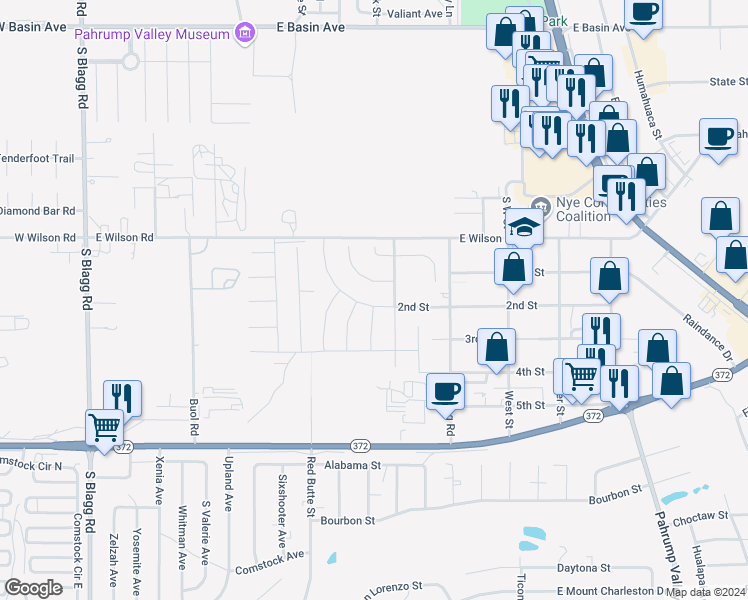 map of restaurants, bars, coffee shops, grocery stores, and more near 690 East Makenna Rain Drive in Pahrump