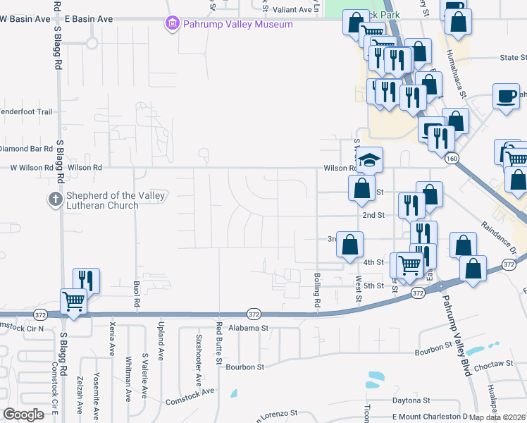 map of restaurants, bars, coffee shops, grocery stores, and more near 690 East Makenna Rain Drive in Pahrump