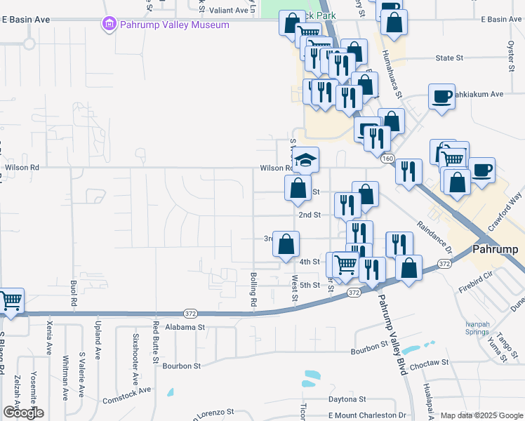 map of restaurants, bars, coffee shops, grocery stores, and more near 890 2nd Street in Pahrump